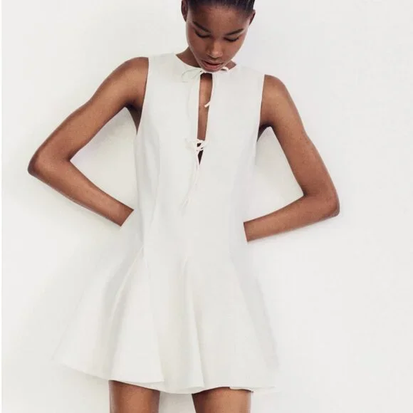 【新品タグ付】ZARA ワンピースGODET BOW SHORT DRESS Zara | Dresses | Zara Godet Bow Short Dress | Poshmark